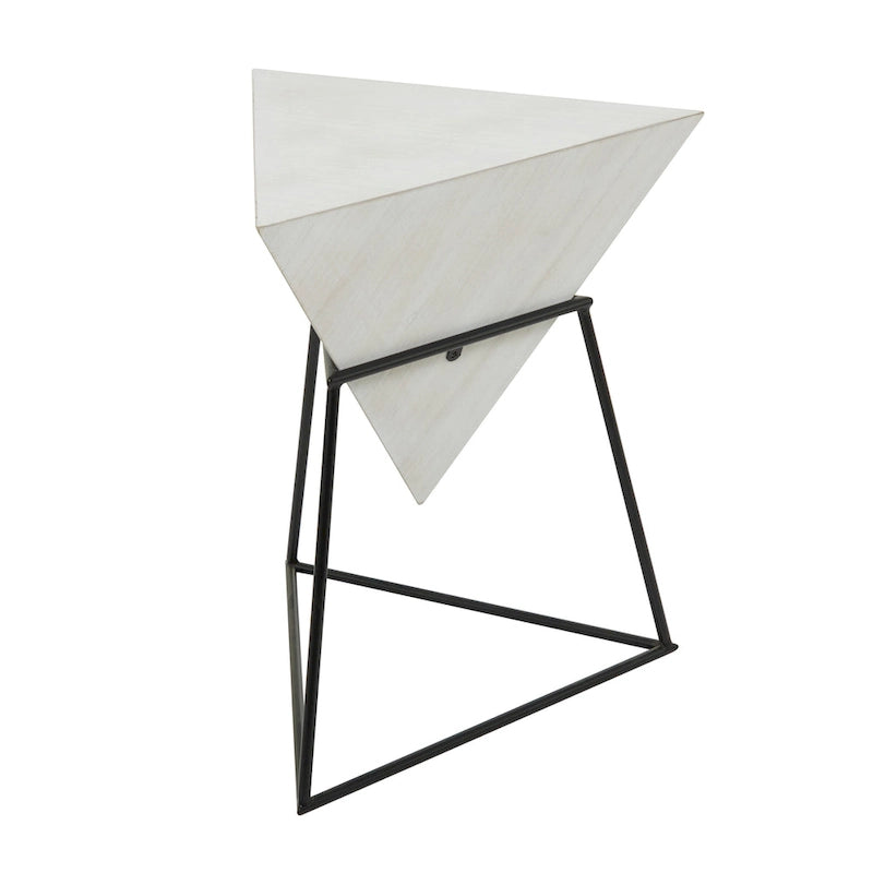 Wood Geometric Inverted Pyramid Accent Table with Metal Stand - Black or White - Roche River Decor