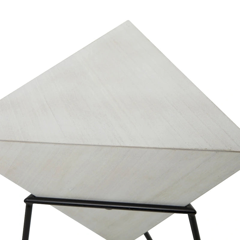 Wood Geometric Inverted Pyramid Accent Table with Metal Stand - Black or White - Roche River Decor