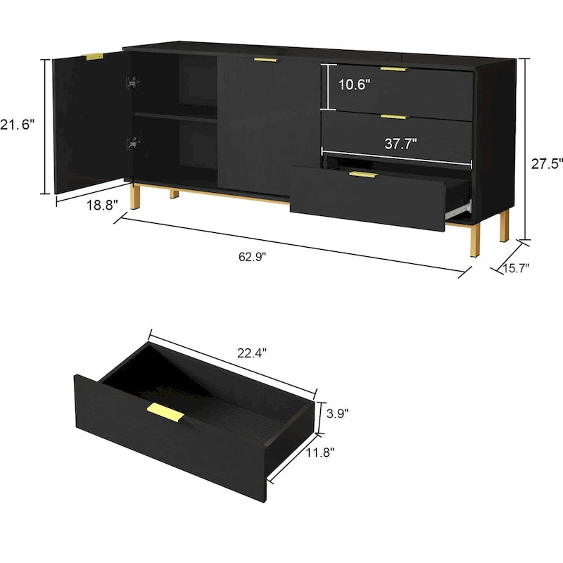 Timechee Mid-century Modern Dresser with Gold Legs