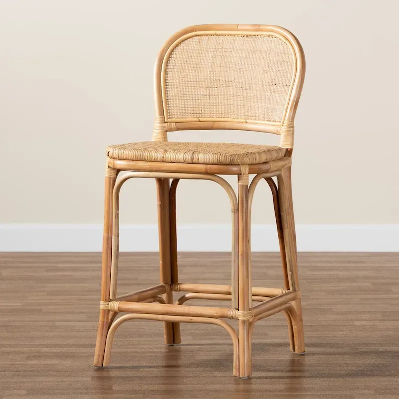 Adrena Modern Bohemian Natural Brown Rattan Stool