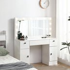 Vanity Table with Lighted Mirror and 3 Drawers and Storage Cabinet