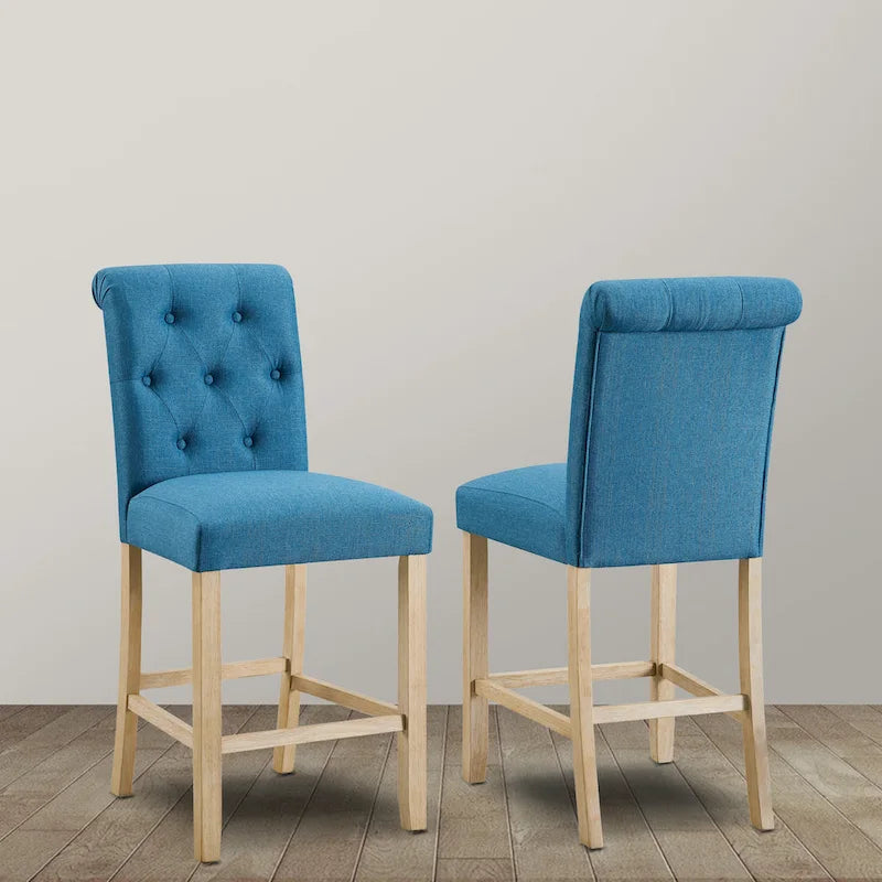 Roundhill Furniture Siena Counter Height Button Tufted Back Solid Wood Stools, Set of 2