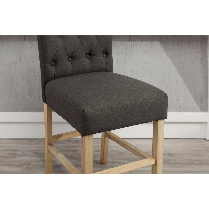 Roundhill Furniture Siena Counter Height Button Tufted Back Solid Wood Stools, Set of 2