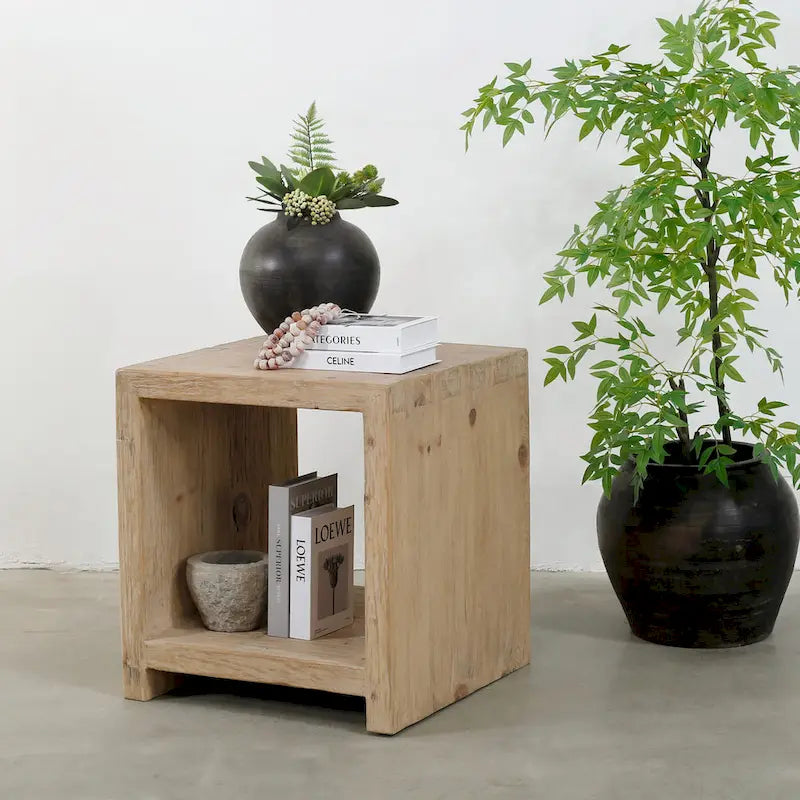 Artissance Capri Waterfall Side Table with Shelf Weathered Natural 22x22x24H