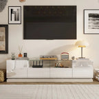 White LED TV Stand 70 TV High Gloss TV Entertainment Center Glass Top