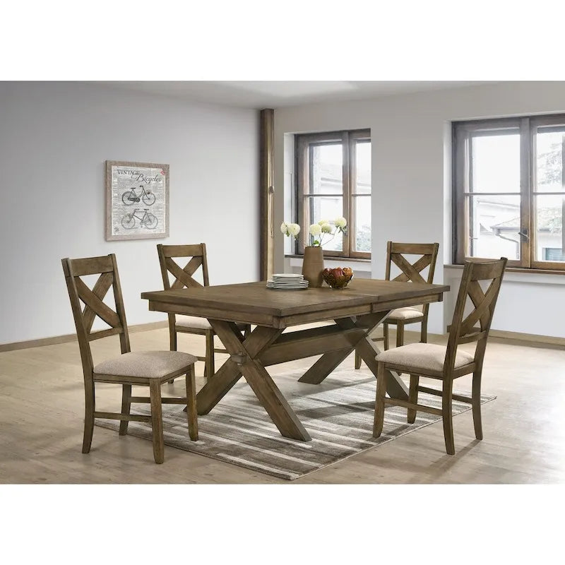 Wooden and Fabric Dining Chairs (Set of 2)