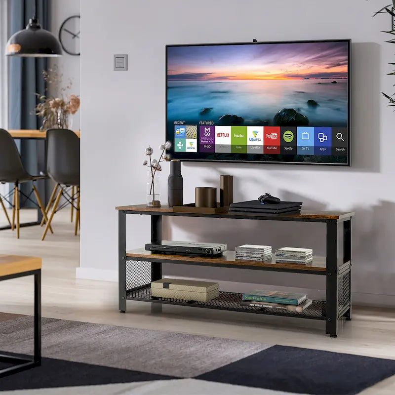 Wood TV Stand up to 50 Inches Entertainment Center w Storage Shelves