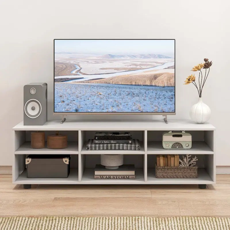 6-Cubby Media Console Entertainment Center with Adjustable Shelves