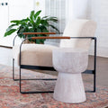 Round Solid Teak Wood Whitewash Pedestal Accent Table by East at Main