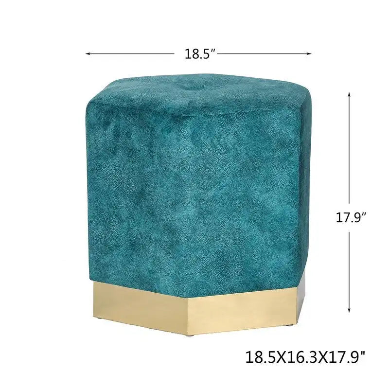 Adeco Vanity Stool Hexagon Ottoman Upholstered Footrest Footstool