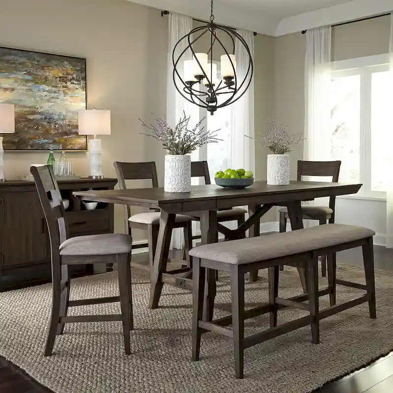 Double Bridge Dark Chestnut 6 Piece Gathering Table Set