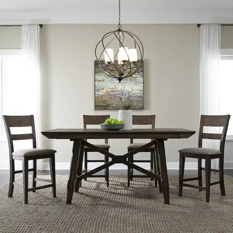 Double Bridge Dark Chestnut 6 Piece Gathering Table Set