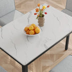 Corvus Fowey 5-piece Dining Set, Marble Sticker MDF Table and 4 Upholstered Chairs