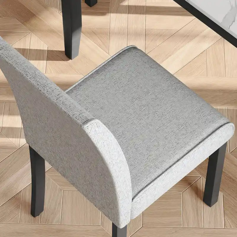 Corvus Fowey 5-piece Dining Set, Marble Sticker MDF Table and 4 Upholstered Chairs