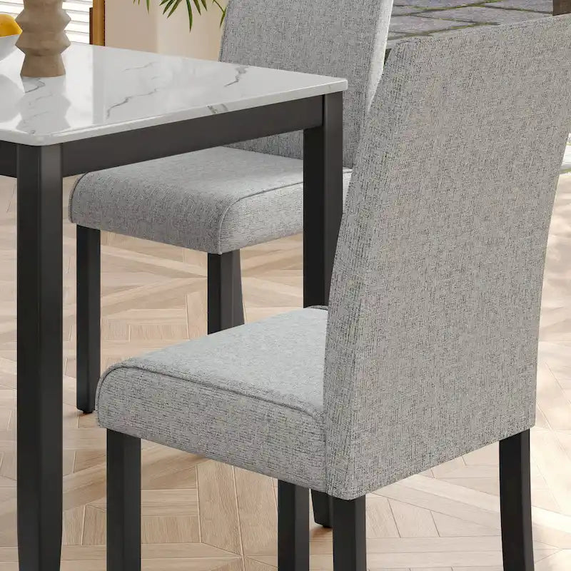 Corvus Fowey 5-piece Dining Set, Marble Sticker MDF Table and 4 Upholstered Chairs