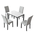 Corvus Fowey 5-piece Dining Set, Marble Sticker MDF Table and 4 Upholstered Chairs