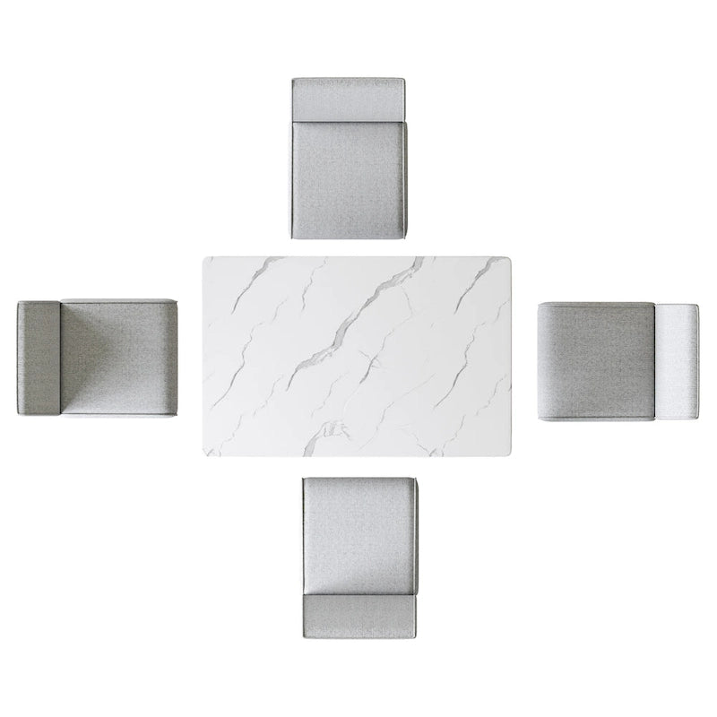 Corvus Fowey 5-piece Dining Set, Marble Sticker MDF Table and 4 Upholstered Chairs