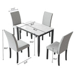 Corvus Fowey 5-piece Dining Set, Marble Sticker MDF Table and 4 Upholstered Chairs