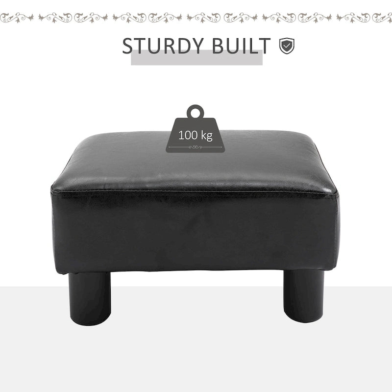 HOMCOM Modern Faux Leather Upholstered Rectangular Ottoman Footrest with Padded Foam Seat and Plastic Legs