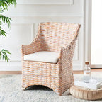 Distressed Brown Woven Rattan Wingback Armchair (Fully Assembled)