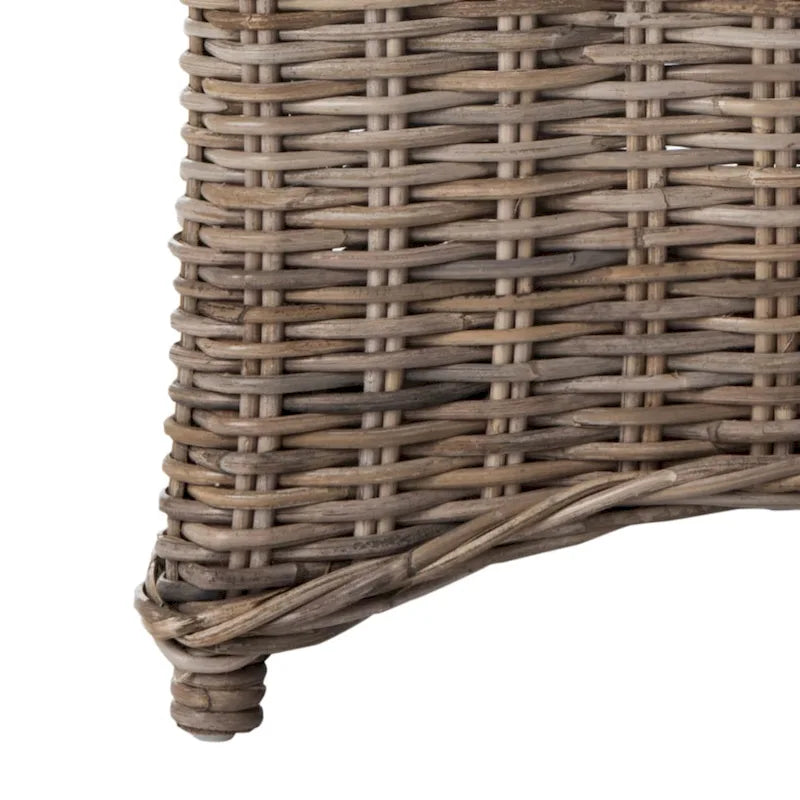 Distressed Brown Woven Rattan Wingback Armchair (Fully Assembled)
