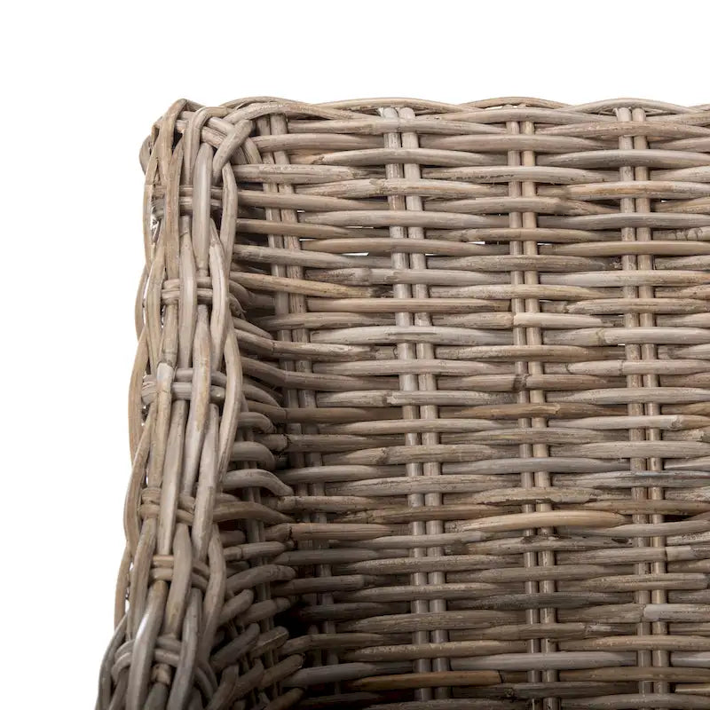 Distressed Brown Woven Rattan Wingback Armchair (Fully Assembled)