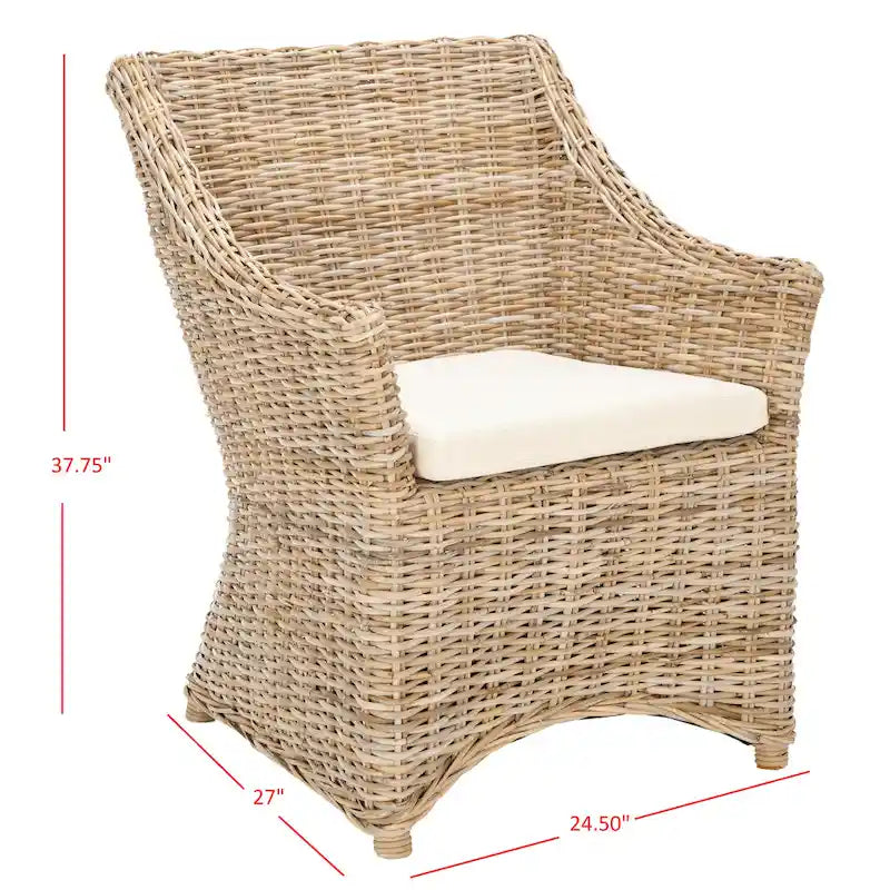 Distressed Brown Woven Rattan Wingback Armchair (Fully Assembled)