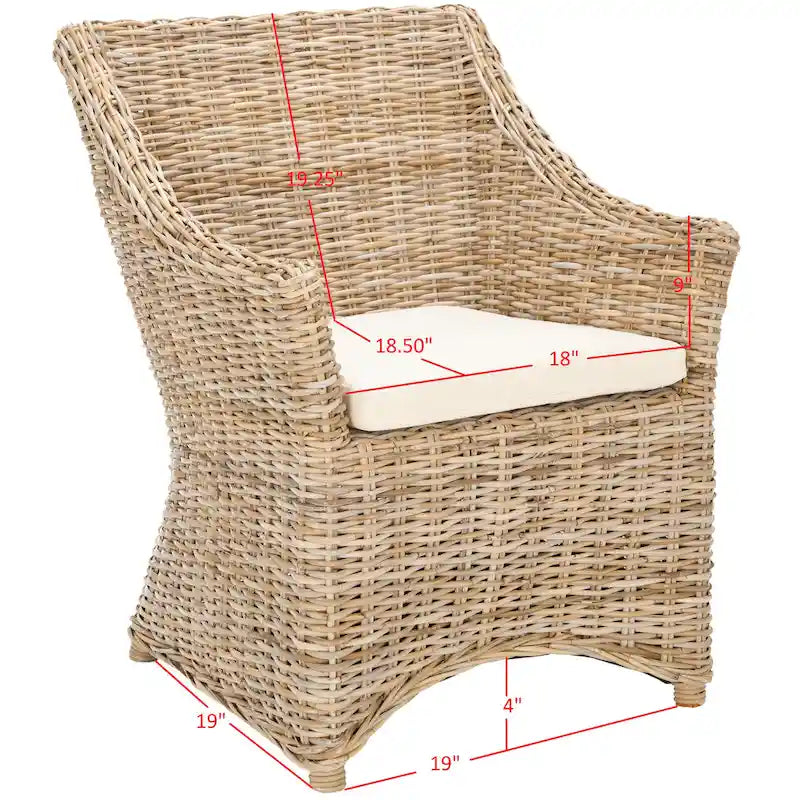 Distressed Brown Woven Rattan Wingback Armchair (Fully Assembled)