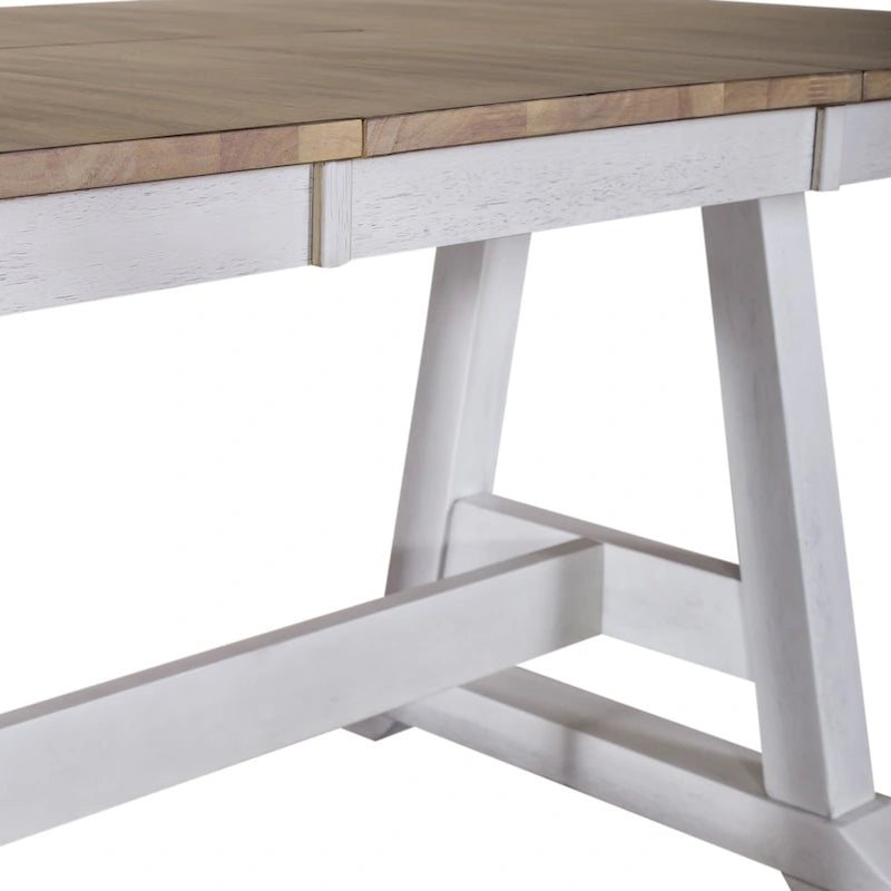 Lindsey Farm Weathered White & Sandstone 7 Piece Trestle Table Set
