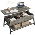 Lift Top Coffee Table Oval Wood Table with Hidden Storage Shelves - 41.5 inch
