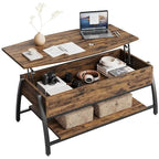 Lift Top Coffee Table Oval Wood Table with Hidden Storage Shelves - 41.5 inch