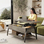 Lift Top Coffee Table Oval Wood Table with Hidden Storage Shelves - 41.5 inch