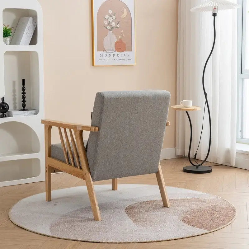 SEYNAR Mid Century Boucle Uplostered Soild Wood Accent Armchair with Pillow