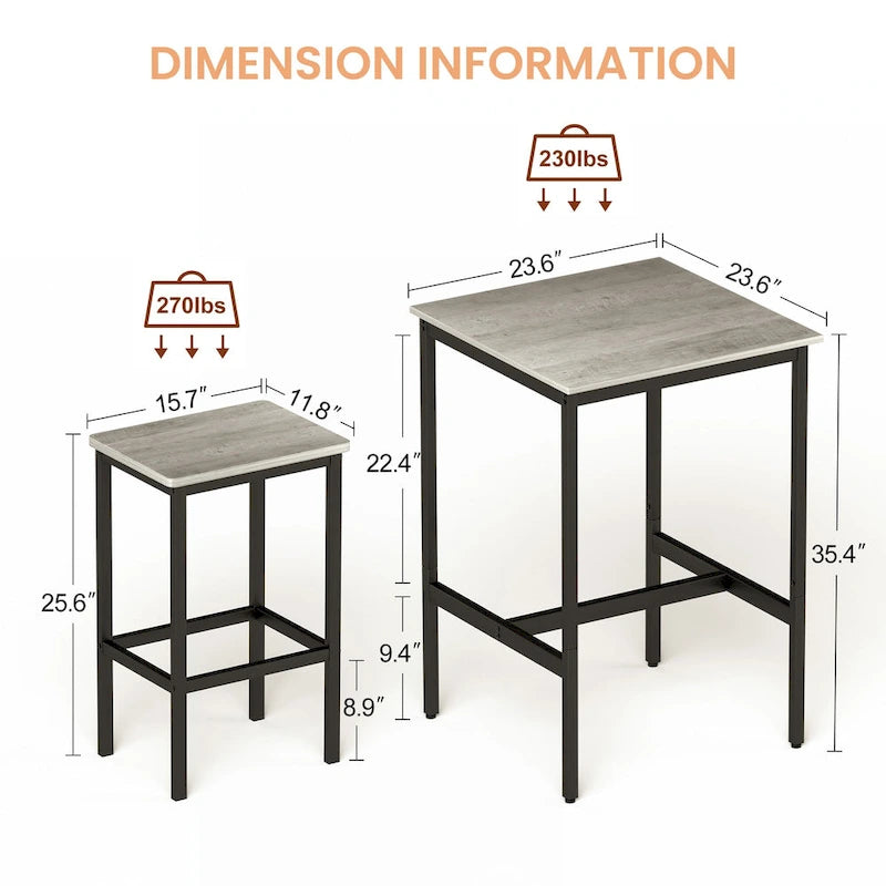 Square Bar Table with 2 Bar Chairs