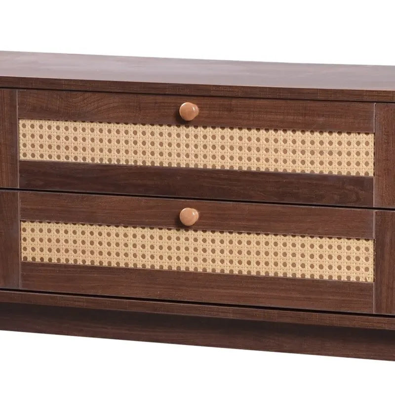 Rattan TV Stand for TVs up to 75Modern Farmhouse Media Console,Entertainment Center with Solid Wood Legs