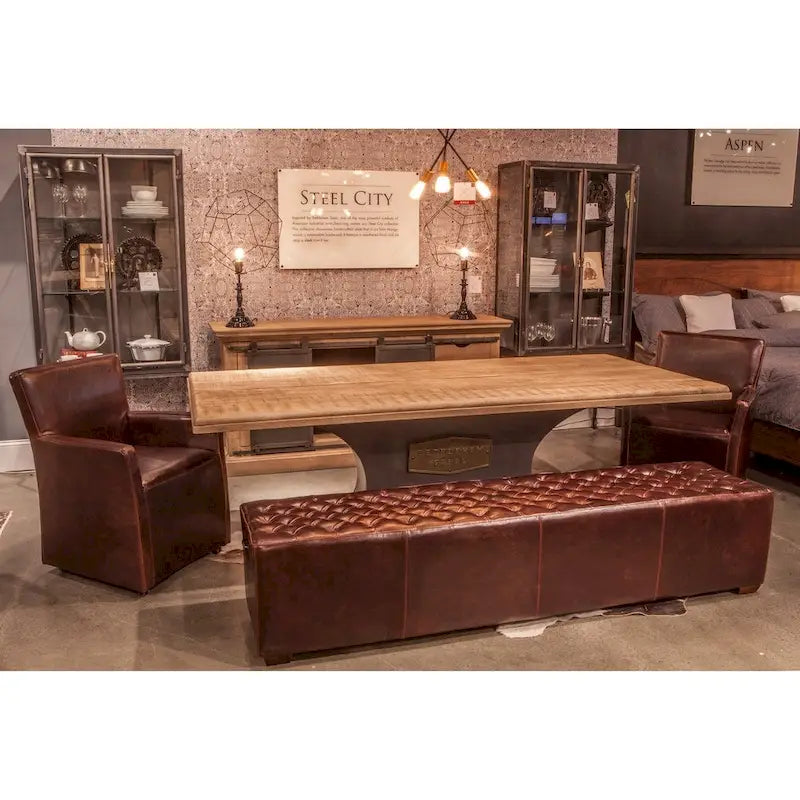 Copper Grove Pravets 78-inch Leather Bench with Diamond Stitch Detailing