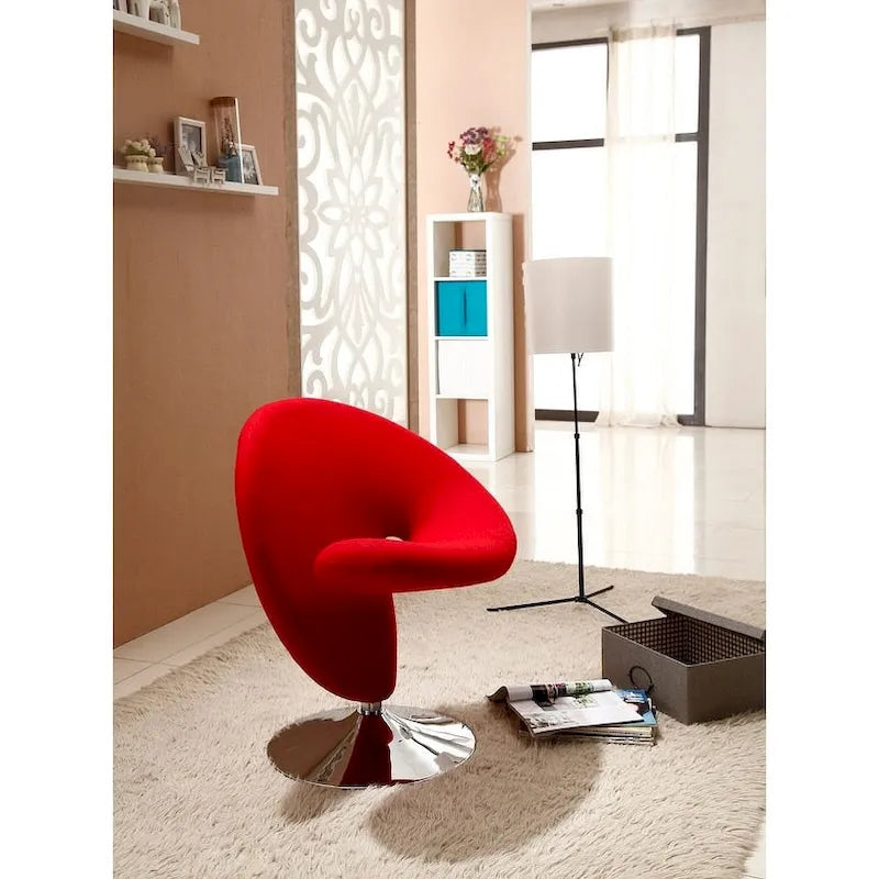Manhattan Comfort Curl Polished Chrome Wool Blend Swivel Accent Chair