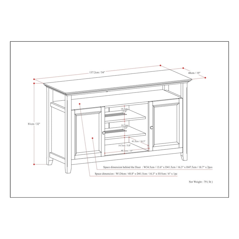 54-Inch Wide Solid Wood Transitional-Style Tv Stand — 54" W X 18.9" D X 31.9" H