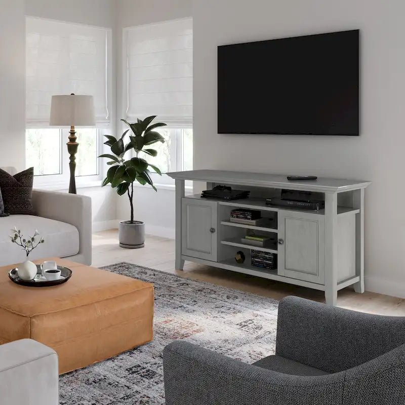 54-Inch Wide Solid Wood Transitional-Style Tv Stand — 54" W X 18.9" D X 31.9" H