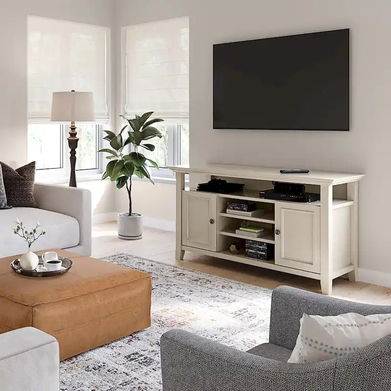 54-Inch Wide Solid Wood Transitional-Style Tv Stand — 54" W X 18.9" D X 31.9" H