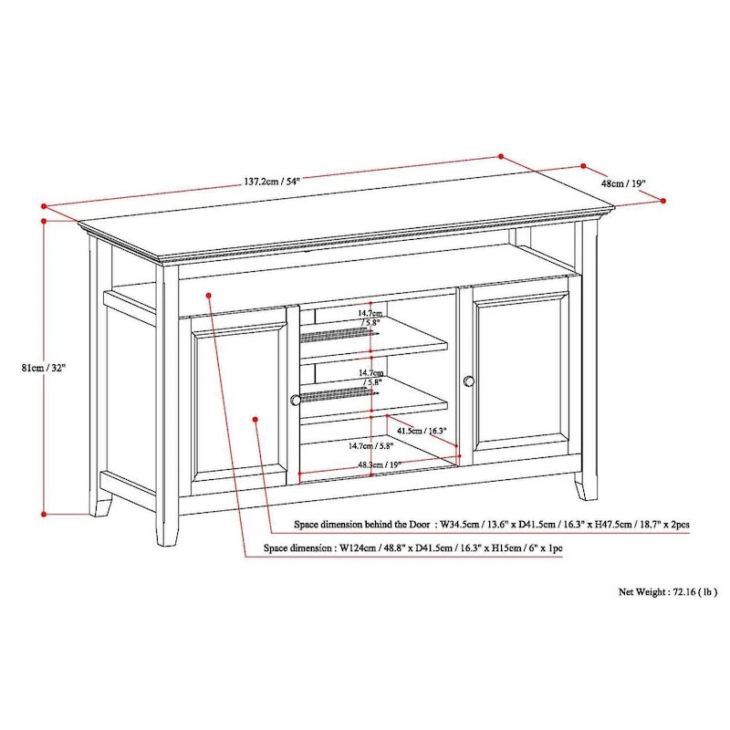 54-Inch Wide Solid Wood Transitional-Style Tv Stand — 54" W X 18.9" D X 31.9" H