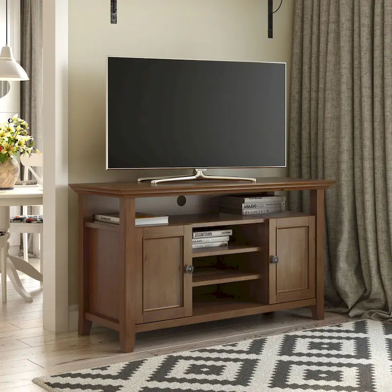54-Inch Wide Solid Wood Transitional-Style Tv Stand — 54" W X 18.9" D X 31.9" H