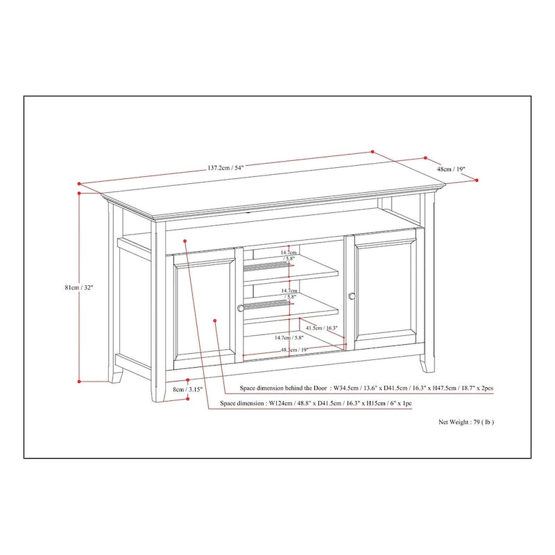 54-Inch Wide Solid Wood Transitional-Style Tv Stand — 54" W X 18.9" D X 31.9" H