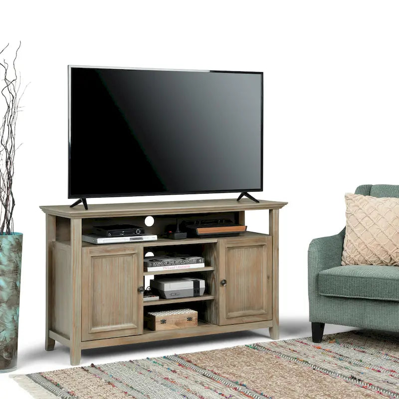54-Inch Wide Solid Wood Transitional-Style Tv Stand — 54" W X 18.9" D X 31.9" H