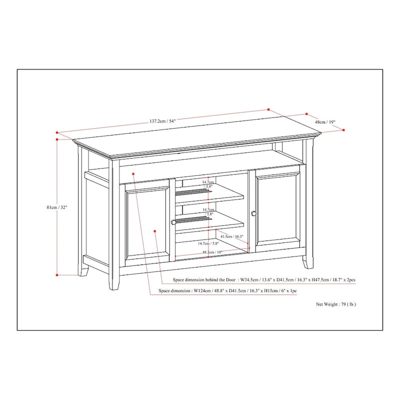 54-Inch Wide Solid Wood Transitional-Style Tv Stand — 54" W X 18.9" D X 31.9" H
