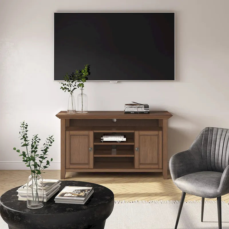 54-Inch Wide Solid Wood Transitional-Style Tv Stand — 54" W X 18.9" D X 31.9" H