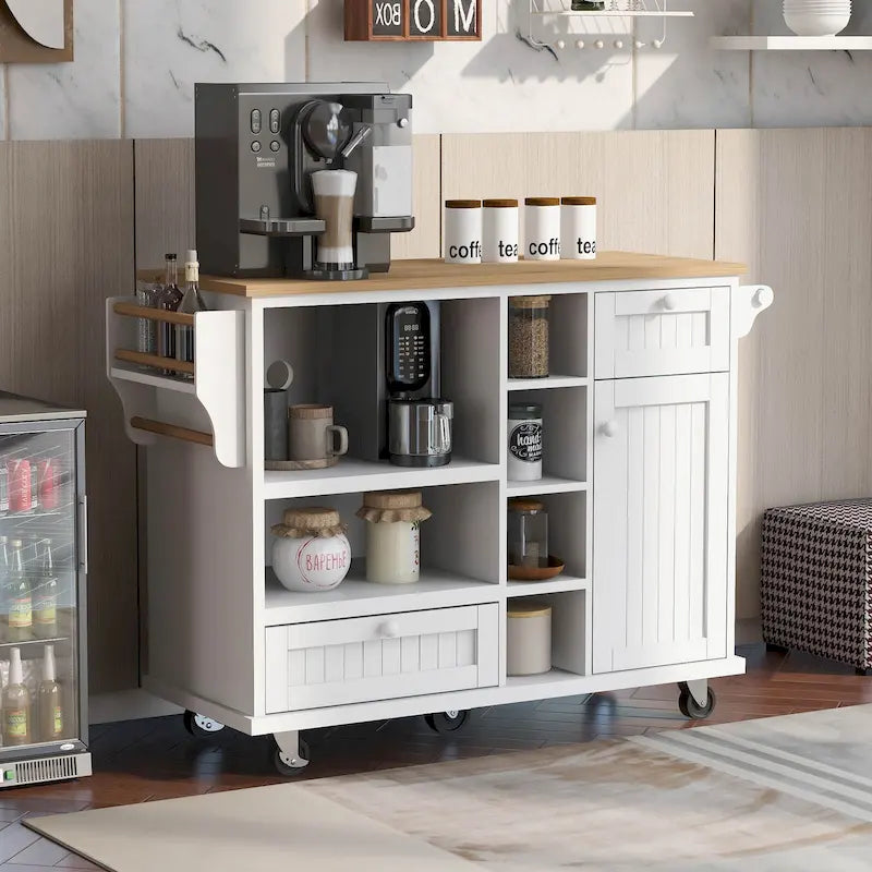 Kitchen Island Cart with Solid Wood Top and Locking Wheels