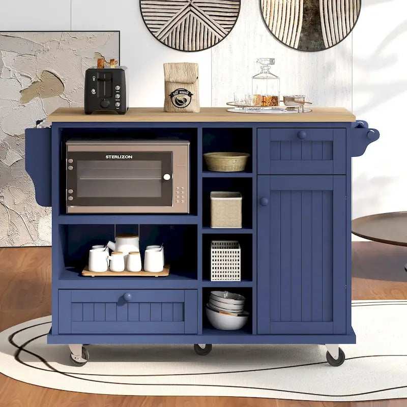 Kitchen Island Cart with Solid Wood Top and Locking Wheels