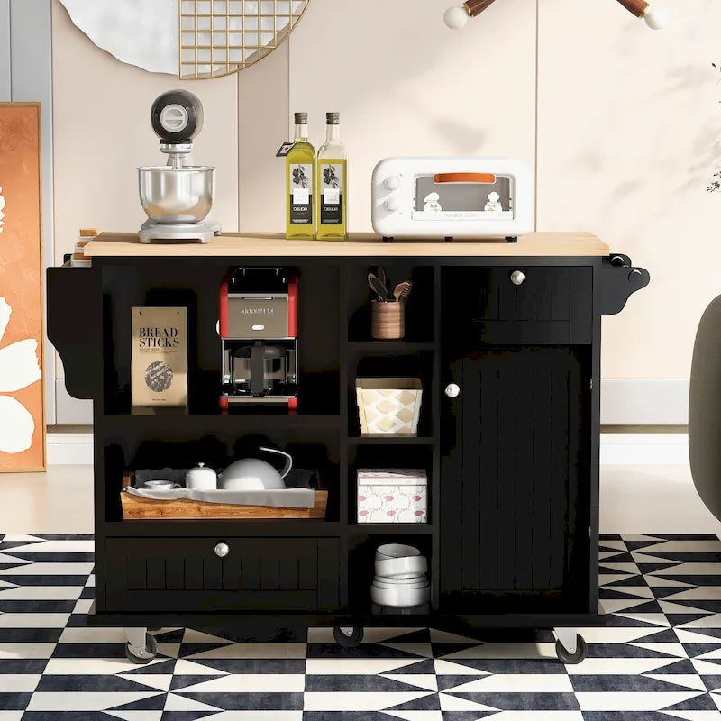Kitchen Island Cart with Solid Wood Top and Locking Wheels