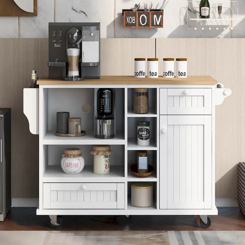 Kitchen Island Cart with Solid Wood Top and Locking Wheels